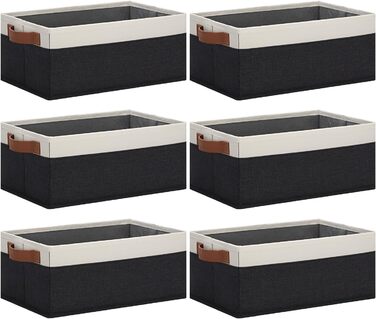 Ghvyenntte Storage Baskets (6 Pack), small fabric storage baskets, foldable, 30 x 20 x 13 cm, organizer baskets with PU handles, decorative square baskets for closet, shelves, cabinet