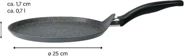 STONELINE Back to Nature Crepe Pan Induction 25 cm, Omelette pan coated with real stone particles, Pancake/Pancake pan non-stick, Fat-free frying, All stovetops, (Grey)