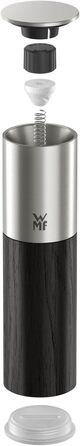 Млин для солі та перцю WMF Nature Pro з керамічним механізмом, регульованим помелом, нержавіюча сталь та дерево, чорний
