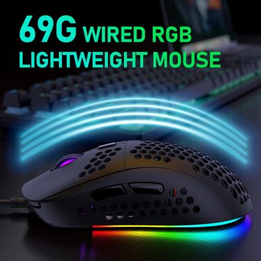 Ігрова клавіатура та миша UK-Layout з підсвічуванням RGB, 62 клавіші, механічна, 6400 DPI (чорний/червоний перемикач)