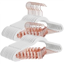 SONGMICS Clothes Hangers, 24 Pack, 42 cm, Garment Hangers with Adjustable Clamps and Gold Hooks, Non-Slip, Space-Saving, for Skirts, Light Pink CRF14PK24, Standard, (White)