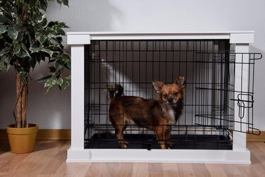 Будка для собак Dobar® Design з дерева, розмір M - будок з поверхнею столу - внутрішня собача будка - собача будка з масиву - журнальний столик - 83 x 55 x 59 см - білий