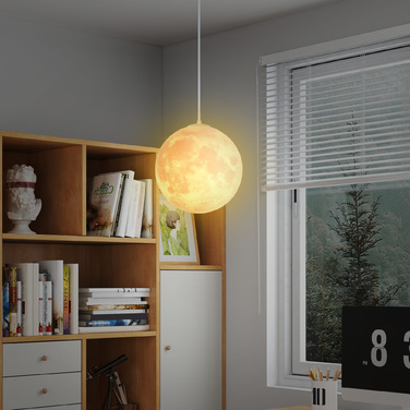 HOMCOM 3D Moon Pendant Lamp Hanging Light with APP Control, Music Moon Lamp Ceiling Lamp with CCT and RGB Color Changing for Kitchen, Dining Room, Cream White | Aosom