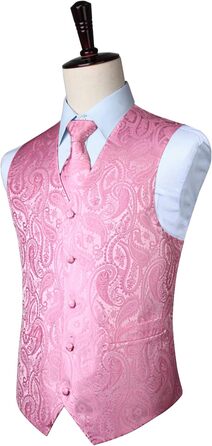 Жаккардова жилетка для костюма чоловіча Enlision на весілля з краваткою та нагрудником. Квітковий візерунок Paisley, рожева, XL
