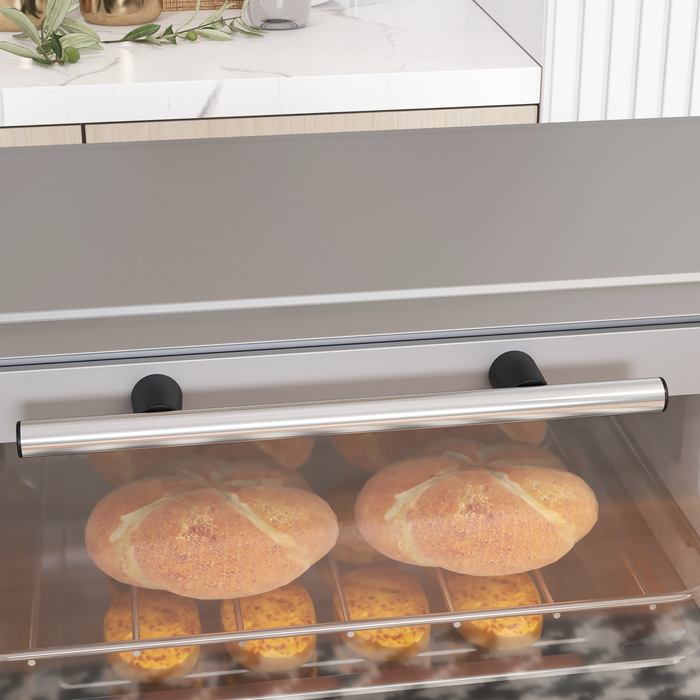HOMCOM 9L Mini Oven with Baking Tray, Grill Rack, 100°C-230°C, with Adjustable Temperature and Cooking Time, 60 Min. Timer, 750W, Stainless Steel, Silver | Aosom