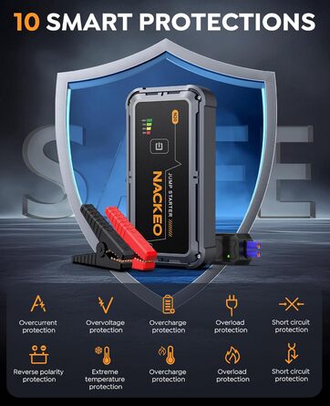 Powerbank Starthilfe 7000A: Зарядний пристрій для автомобіля, 12V, для бензинових та дизельних двигунів (до 10л), з кабелями та LED-ліхтариком, для авто, SUV, вантажівок, мотоциклів