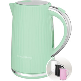 Russell Hobbs Kettle [1.7L 2400W] Eden White, Stainless Steel Accents (removable scale filter, lid opening with a push of a button, water level indicator, illuminated switch, BPA free) Teakettle 27360-70 (Pistachio)