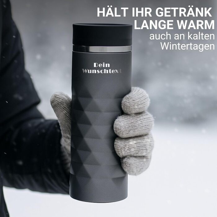 Термокружка Elasto з нержавіючої сталі, 450 мл, з індивідуальною гравіюванням, витримує витоки, термоізольована, сірий колір