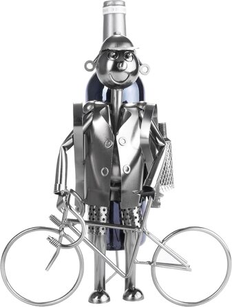 BRUBAKER Wine Bottle Holder Cyclist Metal Sculpture with Gift Card