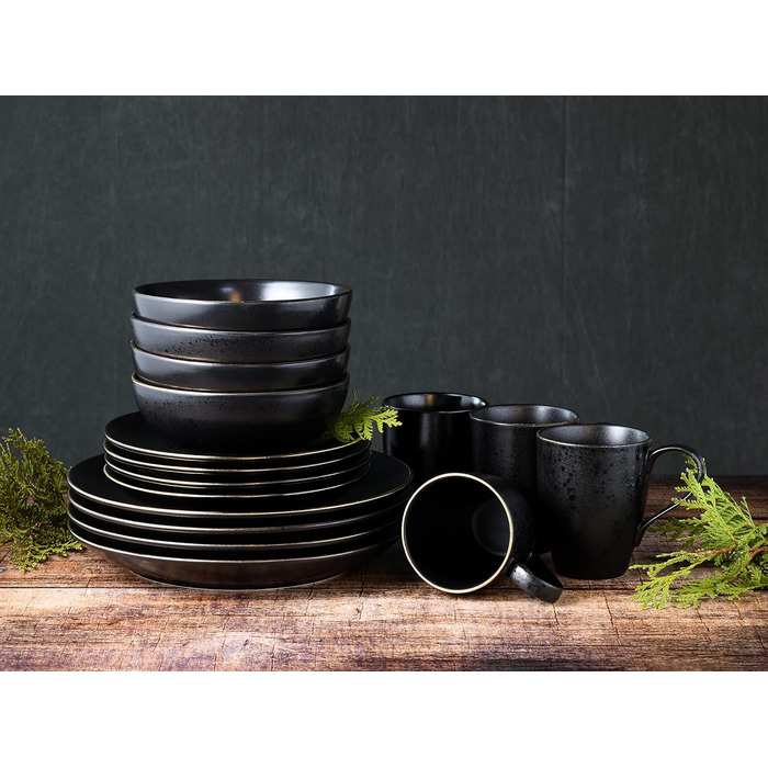 CreaTable INDUSTRIAL GOLD: 16-частинний набір посуду для 4 осіб (16-частинний комбінований сервіз з кераміки, безпечний для миття в посудомийній машині та використання в мікрохвильовці)