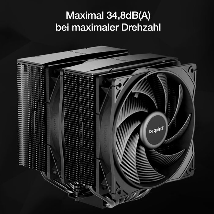 be quiet! Pure Rock Pro 3 Black - повітряний кулер для ПК з високою продуктивністю, 6 теплових трубок, 2 вентилятори 120 мм, сумісний з термопастою з рідким металом