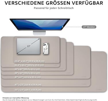 Офісний килимок для столу XXL з екошкіри Steingrau 80x40 см: Нековзний, водостійкий, для офісу та дому