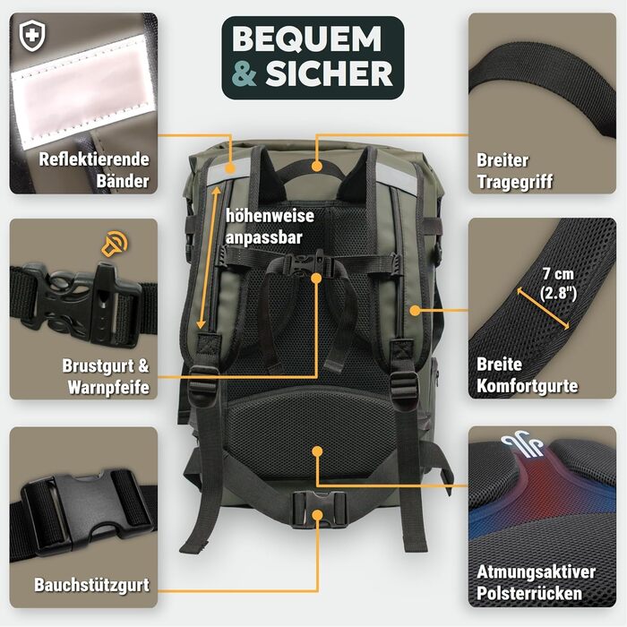 Waterproof Backpack, Versatile, Waterproof Bag, Dry Bag 20/30/45 L, with 3 Outer Pockets, Comfortable, RollTop, Beach, Boat, Kayak, Paddle, Canoe, Hiking, Camping, Fishing, Motorcycle