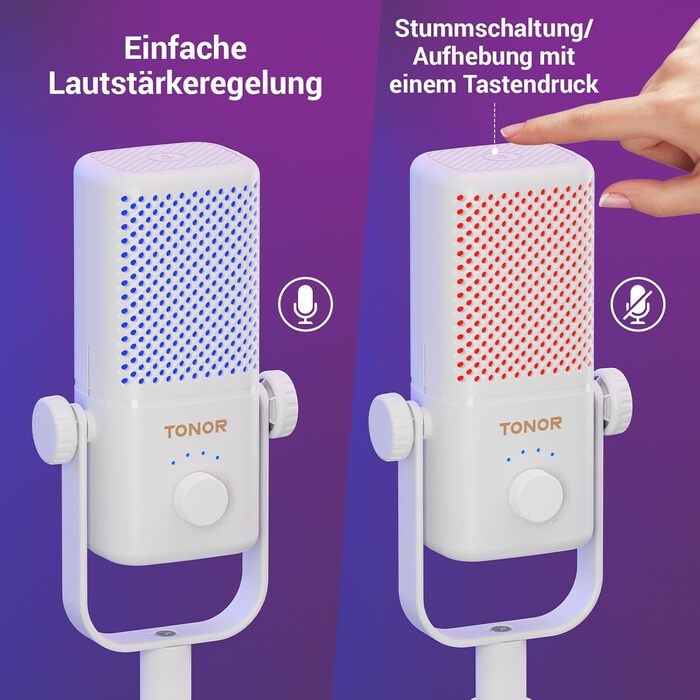 TONOR TCX3 Мікрофон для геймінгу з RGB підсвічуванням, конденсаторний, з регулюванням гучності та моніторингом, 30 годин роботи від акумулятора, сумісний з Xbox, Capture картами, для стрімінгу та подкастингу