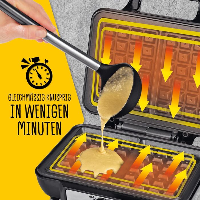 Gourmetmaxx Belgian Waffle Maker - 1000W - Non-Stick - Even Heat Distribution - 2 Waffle Plates
