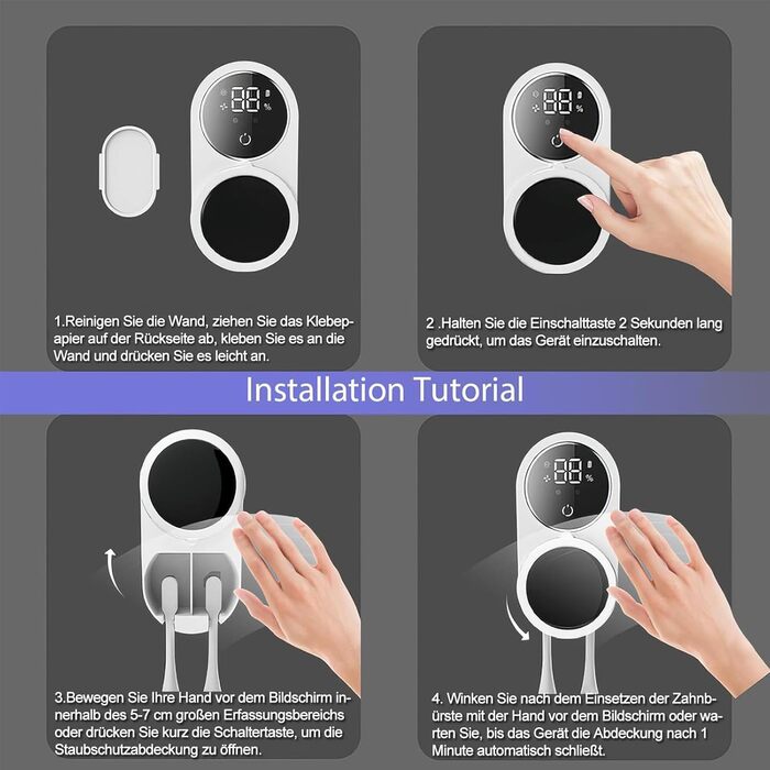 Maxspace Toothbrush Holder, Electric Toothbrush Wall Mount with Drying and Disinfecting, Toothbrush Cup Holder Without Drilling with 2 Toothbrush Slots (White)