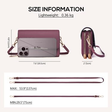 Сумка крос-боді Roulens Klein Handy Burgunderrot з веганської шкіри для жінок: компактна сумка через плече для телефону, документів та карт, регульований ремінець