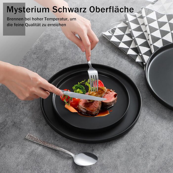 Набір посуду Homikit на 6 осіб: тарілки, миски, десертні тарілки, реактивна глазур, чорний колір, 18 шт.