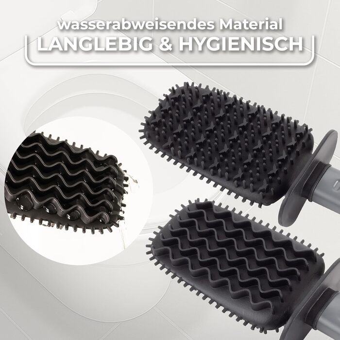 Щітка для унітазу Vileda Silikon з нержавіючою сталею – гігієнічна та довговічна, з гнучкою головкою та 2 зонами очищення