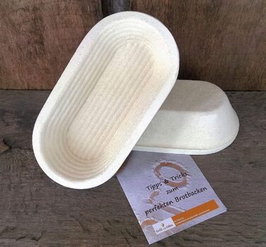 Bread proofing basket, small size, with ribbed pattern and cover, for 1 kg of bread, including information 'perfect bread baking'
