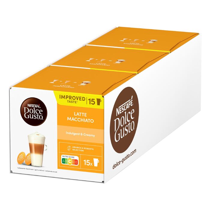 Капсули для кави Nescafé Dolce Gusto Latte Macchiato, середній обсмал, набір 90 порцій (3 упаковки по 15 капсул)