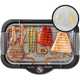 Тaurus Steakmax 2200 – гриль-плита з антипригарним покриттям, без PFOA, 2200 Вт, велика поверхня 49 x 27 см, легке очищення, піддон для жиру, неслизькі ніжки, Чорний, для приготування стейків