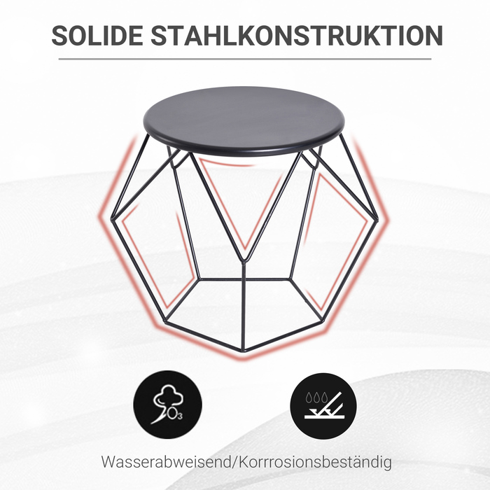 HOMCOM Round Coffee Table with Storage Side Table & Nesting Table Metal Basket Design 51x51x44 cm for Living Room & Bedroom