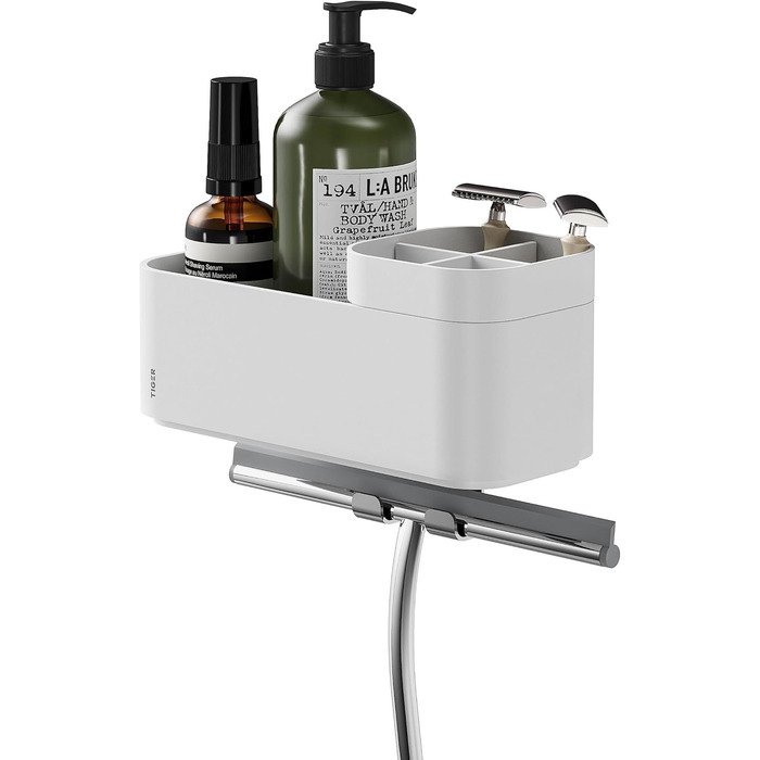 Tiger 2-Tier Bathroom Shelf with Integrated Toothbrush Holder and Hooks, Bathroom Shelf for Shower and Vanity to Store Bathroom Accessories, Color: White