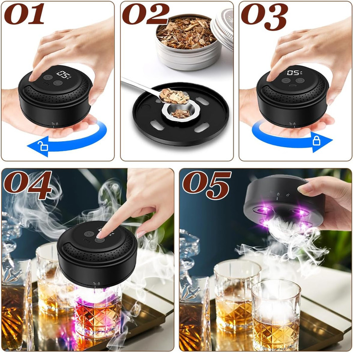 Електричний набір для приготування коктейлів з копченням, 6 смаків, дерев'яні тріски, ретро-сито для напоїв. Подарунок на ювілей, день народження, Різдво для чоловіків, батька.