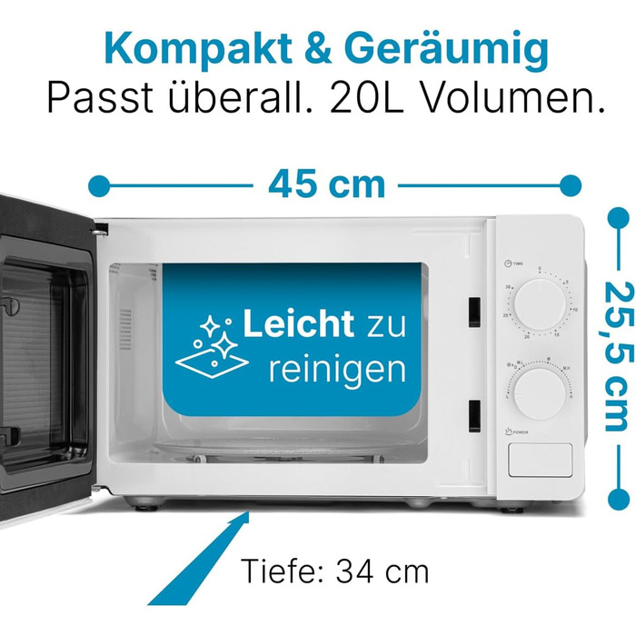 Мікрохвильова піч Bomann MW 6014 CB (Біла): 700 Вт, 20 л, 6 рівнів потужності, поворотний піднос 360°