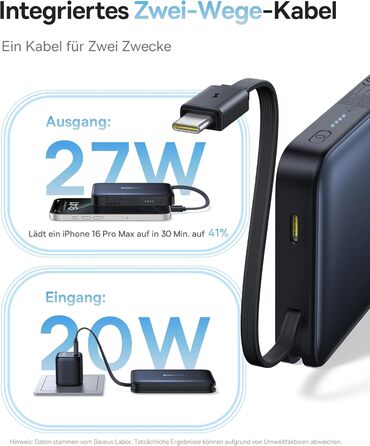 Power Bank Baseus EnerFill MagSafe 10000mAh, 22.5W USB-C, 15W Wireless, для iPhone 17/16/15/14/13/12, сірий