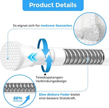Штанга для штор без свердління 113-196 см, телескопічна, для ванної, вікна, кухні, шафи, біла (1 шт.)
