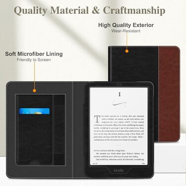 Чохол Fintie для Kindle Paperwhite (12-го покоління) та Kindle Colorsoft/Signature Edition 2024/2025 з підставкою, петлею та авто-вимиканням, чорний (чорний/коричневий)