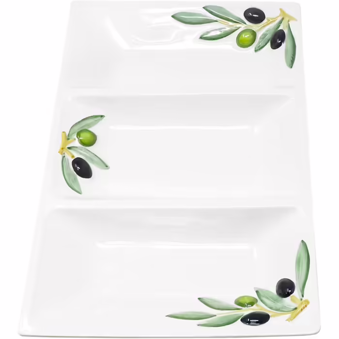 Handmade Rectangular Serving Platter made of Italian Ceramics in Olive Design, Three-Piece Serving Tray 31x21 cm
