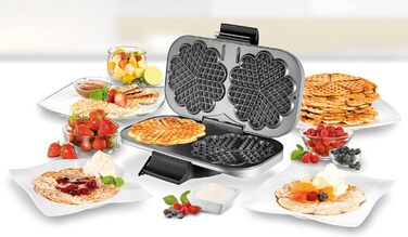 UNOLD 48241 Вафельниця серцеподібна, 1200 Вт, регулювання температури, антипригарне покриття, піддон для тіста, ізольовані ручки