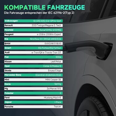 Кабель для зарядки електромобіля Type 2 Schuko, 3.68 кВт, 6.1 м, 6-16A (Чорний)