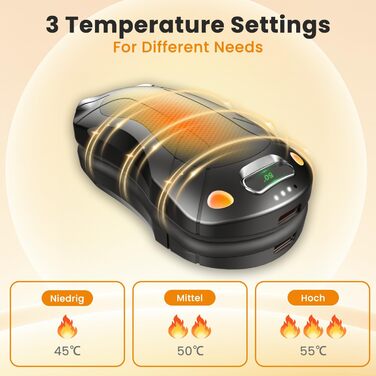 Електричний підігрівач для рук 2 шт. з регулюванням температури (45°C, 50°C, 55°C), 5000mAh, магнітний, компактний, чорний
