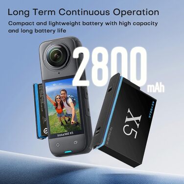 REYGEAK акумулятори для Insta360 X5, 2 x 2800 mAh, комплект з зарядним пристроєм