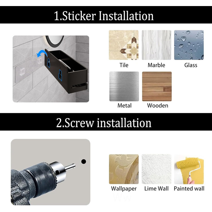 Набір полиць для ванної кімнати (5 шт.) з мильничкою та тримачем для зубних щіток, без свердління, для ванної та кухні (Сірий/Чорний)