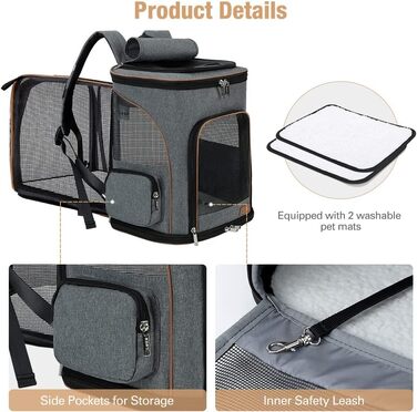 Рюкзак-переноска для кота та собаки Lekesky, сірий, великий (33 x 29 x 38 см)