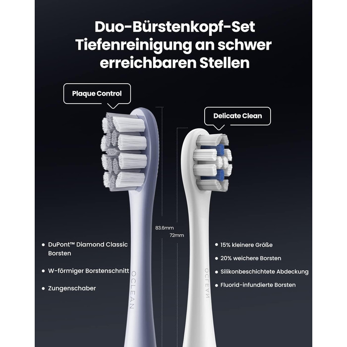 Електрична зубна щітка Oclean X Pro Digital з 4 насадками та кейсом для подорожей, звукова, з кольоровим дисплеєм, 3 режими, відстеження 8 ділянок, таймер, APP, срібляста