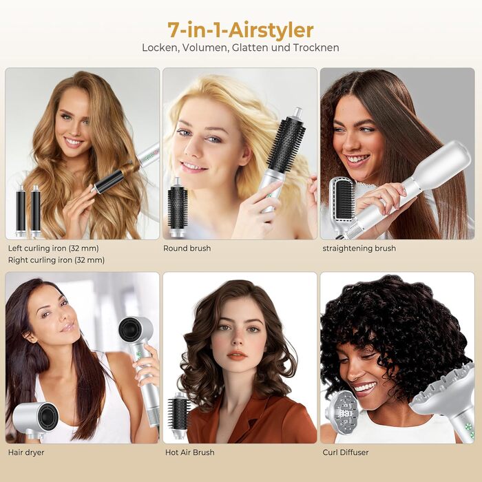 OKWRAP Hair Styler Set 7 в 1: Airstyler, фен, плойка, щітка, іонізатор, 110000 об/хв, білий, для створення зачісок