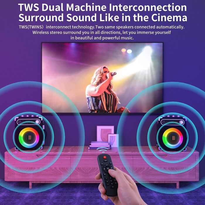 Караоке-машина з 2 мікрофонами, портативна Bluetooth колонка з LED-підсвічуванням, система PA для вечірок, підтримка USB/TF-карт/AUX/FM