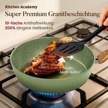 Набір гранітних каструль та сковорідок Kitchen Academy для індукційних плит, 30 предметів, зелений