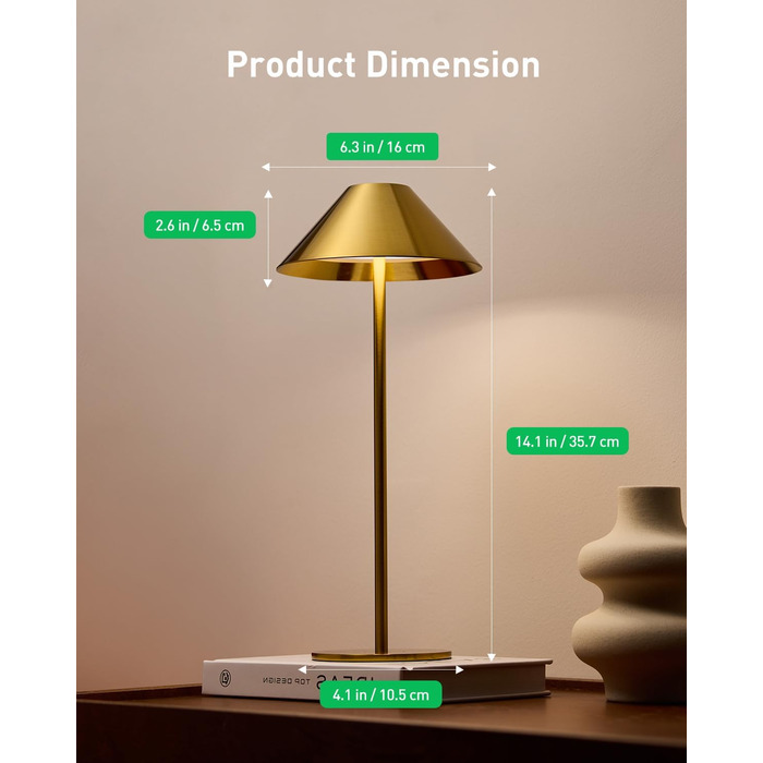 LED-лампа настільна бездротова золота, 2 шт. - акумулятор, USB, сенсорне керування, IP54, для дому та вулиці