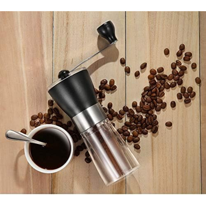 Ручна кавомолка T-mark, портативна з регулюванням, керамічна для дому та подорожей, чорний метал