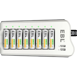 Зарядний пристрій EBL для акумуляторів AA AAA (NI-MH, NI-Cd) та USB пристроїв, 8 слотів, LED дисплей, 2 USB порти