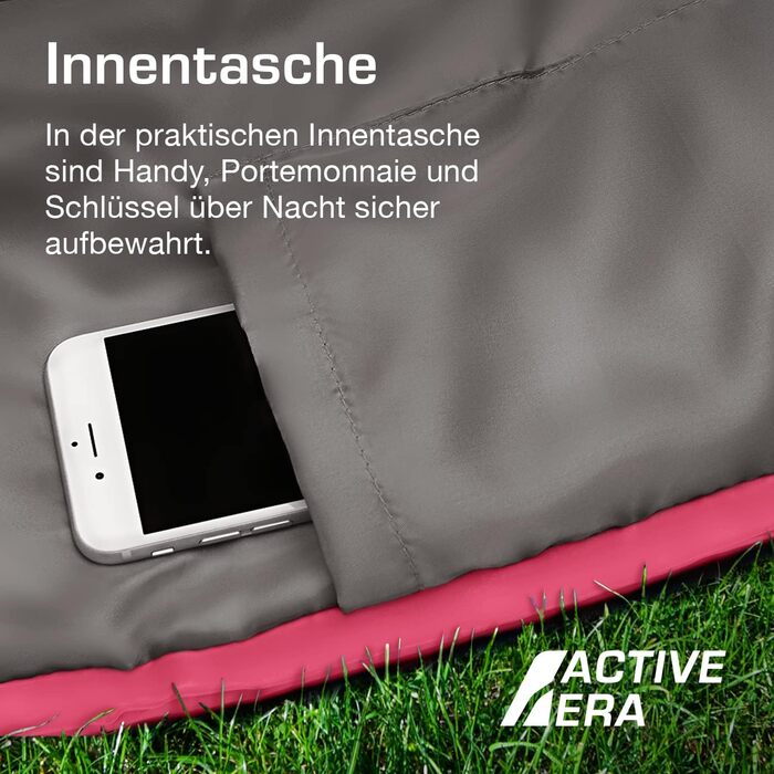 Сплячий мішок Active Era Mumienschlafsack - зимовий та літній, водонепроникний, вітрозахисний, ультралегкий, температурний режим -10°C до 10°C, компактний, для кемпінгу (рожевий)