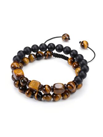 Чоловічий браслет з перлами та мінералами (Тігрове око, Гематит, Ахат) - набір 2 шт.