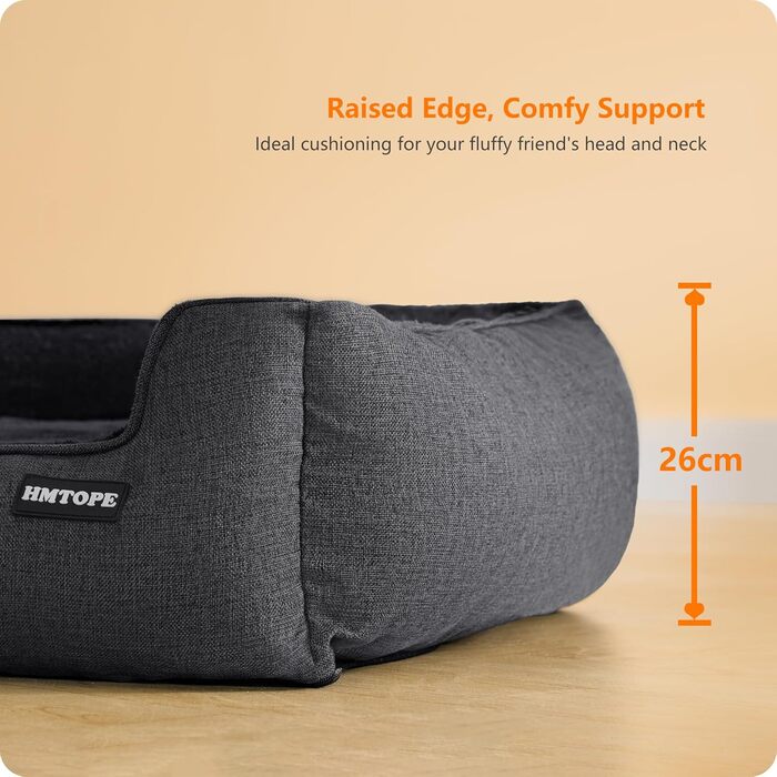 HMTOPE Dog Bed, Dog Sofa, Dog Cushion, Dog Basket, Detachable and Washable, Dark Grey, 110 x 86 x 26 cm